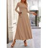 imagePRETTYGARDEN Womens Spring 2 Piece Outfits Dressy Casual Ribbed Knit Long Sleeve Crop Tops Maxi Flowy Skirts Matching SetsCamel