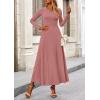 imagePRETTYGARDEN Womens Spring 2 Piece Outfits Dressy Casual Ribbed Knit Long Sleeve Crop Tops Maxi Flowy Skirts Matching SetsDusty Pink