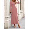 imagePRETTYGARDEN Womens Spring 2 Piece Outfits Dressy Casual Ribbed Knit Long Sleeve Crop Tops Maxi Flowy Skirts Matching SetsDusty Pink