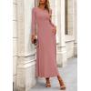 imagePRETTYGARDEN Womens Spring 2 Piece Outfits Dressy Casual Ribbed Knit Long Sleeve Crop Tops Maxi Flowy Skirts Matching SetsDusty Pink