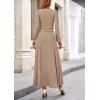 imagePRETTYGARDEN Womens Spring 2 Piece Outfits Dressy Casual Ribbed Knit Long Sleeve Crop Tops Maxi Flowy Skirts Matching SetsKhaki