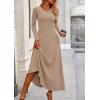 imagePRETTYGARDEN Womens Spring 2 Piece Outfits Dressy Casual Ribbed Knit Long Sleeve Crop Tops Maxi Flowy Skirts Matching SetsKhaki