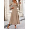 imagePRETTYGARDEN Womens Spring 2 Piece Outfits Dressy Casual Ribbed Knit Long Sleeve Crop Tops Maxi Flowy Skirts Matching SetsKhaki