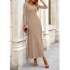 imagePRETTYGARDEN Womens Spring 2 Piece Outfits Dressy Casual Ribbed Knit Long Sleeve Crop Tops Maxi Flowy Skirts Matching SetsKhaki