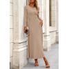 imagePRETTYGARDEN Womens Spring 2 Piece Outfits Dressy Casual Ribbed Knit Long Sleeve Crop Tops Maxi Flowy Skirts Matching SetsKhaki