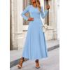 imagePRETTYGARDEN Womens Spring 2 Piece Outfits Dressy Casual Ribbed Knit Long Sleeve Crop Tops Maxi Flowy Skirts Matching SetsLight Blue