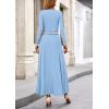 imagePRETTYGARDEN Womens Spring 2 Piece Outfits Dressy Casual Ribbed Knit Long Sleeve Crop Tops Maxi Flowy Skirts Matching SetsLight Blue