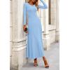 imagePRETTYGARDEN Womens Spring 2 Piece Outfits Dressy Casual Ribbed Knit Long Sleeve Crop Tops Maxi Flowy Skirts Matching SetsLight Blue