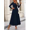 imagePRETTYGARDEN Womens Spring 2 Piece Outfits Dressy Casual Ribbed Knit Long Sleeve Crop Tops Maxi Flowy Skirts Matching SetsNavy