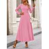 imagePRETTYGARDEN Womens Spring 2 Piece Outfits Dressy Casual Ribbed Knit Long Sleeve Crop Tops Maxi Flowy Skirts Matching SetsPink