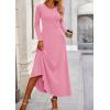 imagePRETTYGARDEN Womens Spring 2 Piece Outfits Dressy Casual Ribbed Knit Long Sleeve Crop Tops Maxi Flowy Skirts Matching SetsPink
