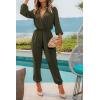 imagePRETTYGARDEN Womens Spring Fall Jumpsuits Casual Dressy Long Pants Romper Long Sleeve V Neck Belt Pockets One Piece OutfitsArmy Green