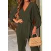 imagePRETTYGARDEN Womens Spring Fall Jumpsuits Casual Dressy Long Pants Romper Long Sleeve V Neck Belt Pockets One Piece OutfitsArmy Green