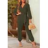 imagePRETTYGARDEN Womens Spring Fall Jumpsuits Casual Dressy Long Pants Romper Long Sleeve V Neck Belt Pockets One Piece OutfitsArmy Green