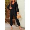 imagePRETTYGARDEN Womens Spring Fall Jumpsuits Casual Dressy Long Pants Romper Long Sleeve V Neck Belt Pockets One Piece OutfitsBlack
