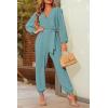 imagePRETTYGARDEN Womens Spring Fall Jumpsuits Casual Dressy Long Pants Romper Long Sleeve V Neck Belt Pockets One Piece OutfitsBlue Green