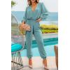 imagePRETTYGARDEN Womens Spring Fall Jumpsuits Casual Dressy Long Pants Romper Long Sleeve V Neck Belt Pockets One Piece OutfitsBlue Green