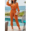 imagePRETTYGARDEN Womens Spring Fall Jumpsuits Casual Dressy Long Pants Romper Long Sleeve V Neck Belt Pockets One Piece OutfitsBrown Yellow