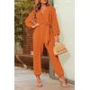 imagePRETTYGARDEN Womens Spring Fall Jumpsuits Casual Dressy Long Pants Romper Long Sleeve V Neck Belt Pockets One Piece OutfitsBrown Yellow