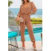 imagePRETTYGARDEN Womens Spring Fall Jumpsuits Casual Dressy Long Pants Romper Long Sleeve V Neck Belt Pockets One Piece OutfitsCamel