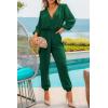 imagePRETTYGARDEN Womens Spring Fall Jumpsuits Casual Dressy Long Pants Romper Long Sleeve V Neck Belt Pockets One Piece OutfitsDark Green