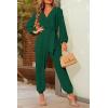 imagePRETTYGARDEN Womens Spring Fall Jumpsuits Casual Dressy Long Pants Romper Long Sleeve V Neck Belt Pockets One Piece OutfitsDark Green