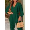 imagePRETTYGARDEN Womens Spring Fall Jumpsuits Casual Dressy Long Pants Romper Long Sleeve V Neck Belt Pockets One Piece OutfitsDark Green