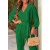 imagePRETTYGARDEN Womens Spring Fall Jumpsuits Casual Dressy Long Pants Romper Long Sleeve V Neck Belt Pockets One Piece OutfitsGreen