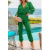 imagePRETTYGARDEN Womens Spring Fall Jumpsuits Casual Dressy Long Pants Romper Long Sleeve V Neck Belt Pockets One Piece OutfitsGreen