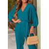 imagePRETTYGARDEN Womens Spring Fall Jumpsuits Casual Dressy Long Pants Romper Long Sleeve V Neck Belt Pockets One Piece OutfitsLake Blue