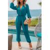 imagePRETTYGARDEN Womens Spring Fall Jumpsuits Casual Dressy Long Pants Romper Long Sleeve V Neck Belt Pockets One Piece OutfitsLake Blue