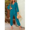imagePRETTYGARDEN Womens Spring Fall Jumpsuits Casual Dressy Long Pants Romper Long Sleeve V Neck Belt Pockets One Piece OutfitsLake Blue