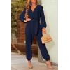 imagePRETTYGARDEN Womens Spring Fall Jumpsuits Casual Dressy Long Pants Romper Long Sleeve V Neck Belt Pockets One Piece OutfitsNavy