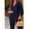 imagePRETTYGARDEN Womens Spring Fall Jumpsuits Casual Dressy Long Pants Romper Long Sleeve V Neck Belt Pockets One Piece OutfitsNavy