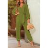 imagePRETTYGARDEN Womens Spring Fall Jumpsuits Casual Dressy Long Pants Romper Long Sleeve V Neck Belt Pockets One Piece OutfitsOlive Green