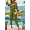 imagePRETTYGARDEN Womens Spring Fall Jumpsuits Casual Dressy Long Pants Romper Long Sleeve V Neck Belt Pockets One Piece OutfitsOlive Green