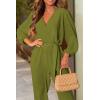 imagePRETTYGARDEN Womens Spring Fall Jumpsuits Casual Dressy Long Pants Romper Long Sleeve V Neck Belt Pockets One Piece OutfitsOlive Green