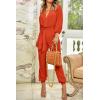 imagePRETTYGARDEN Womens Spring Fall Jumpsuits Casual Dressy Long Pants Romper Long Sleeve V Neck Belt Pockets One Piece OutfitsOrange