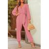 imagePRETTYGARDEN Womens Spring Fall Jumpsuits Casual Dressy Long Pants Romper Long Sleeve V Neck Belt Pockets One Piece OutfitsPink