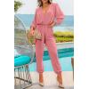 imagePRETTYGARDEN Womens Spring Fall Jumpsuits Casual Dressy Long Pants Romper Long Sleeve V Neck Belt Pockets One Piece OutfitsPink