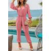imagePRETTYGARDEN Womens Spring Fall Jumpsuits Casual Dressy Long Pants Romper Long Sleeve V Neck Belt Pockets One Piece OutfitsPink