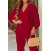 imagePRETTYGARDEN Womens Spring Fall Jumpsuits Casual Dressy Long Pants Romper Long Sleeve V Neck Belt Pockets One Piece OutfitsRed