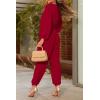 imagePRETTYGARDEN Womens Spring Fall Jumpsuits Casual Dressy Long Pants Romper Long Sleeve V Neck Belt Pockets One Piece OutfitsRed