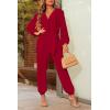 imagePRETTYGARDEN Womens Spring Fall Jumpsuits Casual Dressy Long Pants Romper Long Sleeve V Neck Belt Pockets One Piece OutfitsRed