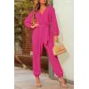 imagePRETTYGARDEN Womens Spring Fall Jumpsuits Casual Dressy Long Pants Romper Long Sleeve V Neck Belt Pockets One Piece OutfitsRose Red