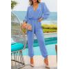imagePRETTYGARDEN Womens Spring Fall Jumpsuits Casual Dressy Long Pants Romper Long Sleeve V Neck Belt Pockets One Piece OutfitsSky Blue