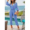 imagePRETTYGARDEN Womens Spring Fall Jumpsuits Casual Dressy Long Pants Romper Long Sleeve V Neck Belt Pockets One Piece OutfitsSky Blue