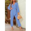 imagePRETTYGARDEN Womens Spring Fall Jumpsuits Casual Dressy Long Pants Romper Long Sleeve V Neck Belt Pockets One Piece OutfitsSky Blue
