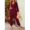 imagePRETTYGARDEN Womens Spring Fall Jumpsuits Casual Dressy Long Pants Romper Long Sleeve V Neck Belt Pockets One Piece OutfitsWine Red