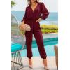 imagePRETTYGARDEN Womens Spring Fall Jumpsuits Casual Dressy Long Pants Romper Long Sleeve V Neck Belt Pockets One Piece OutfitsWine Red